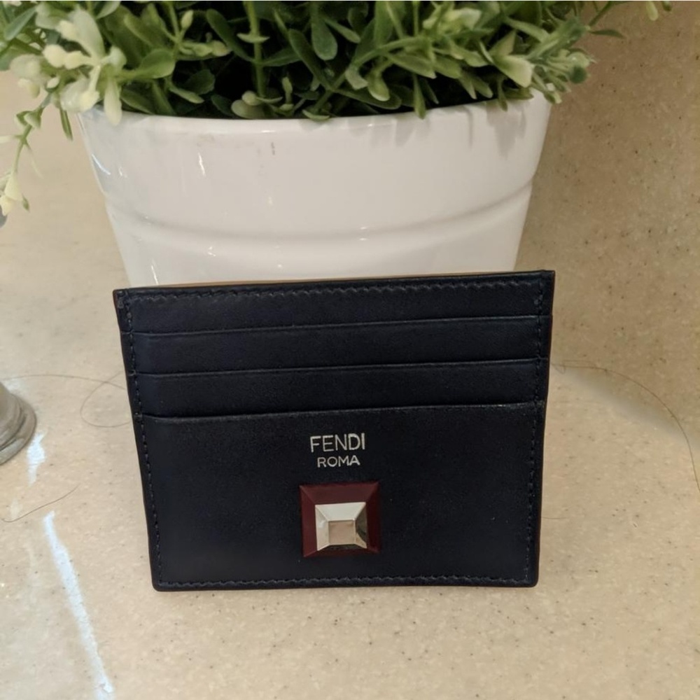 Fendi Roma card holder Navy and Tan